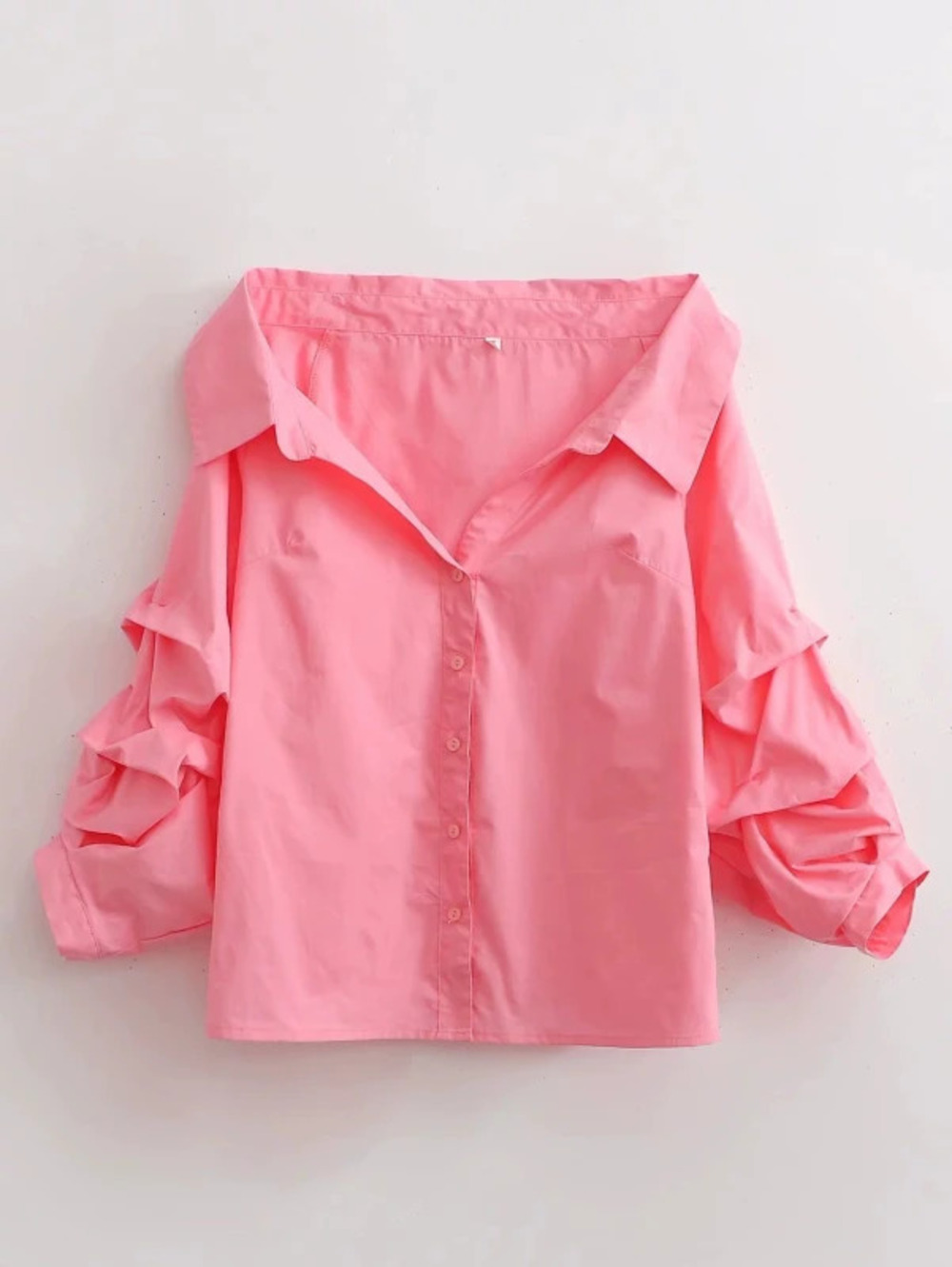 Spring Long Sleeve Off Shoulder Pleated Sleeve Blouse